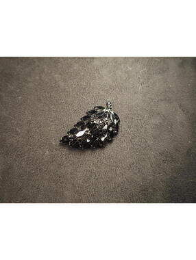 Vintage 1950s Black Rhinestone Domed Brooch, Mid Century Costume Jewelry Pin